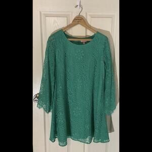 LILLY PULITZER Colette Jewel Green Sunburst Bell Sleeve Tunic Dress Size XL A55
